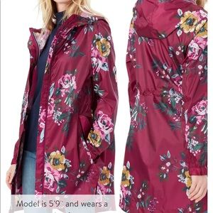 Joules Go Lightly Berry Peony Floral Print Rain Waterproof Jacket Size US 4